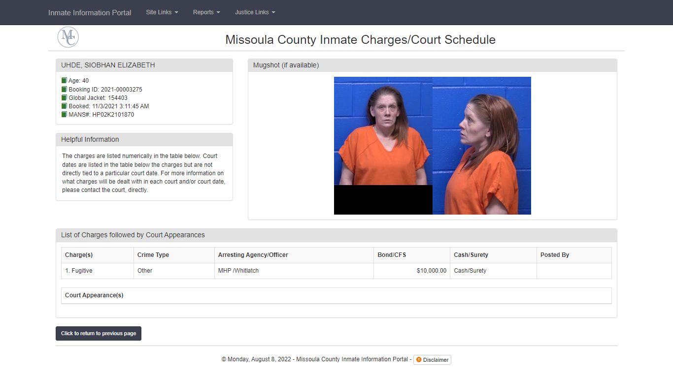 - Missoula County Inmate Information Portal