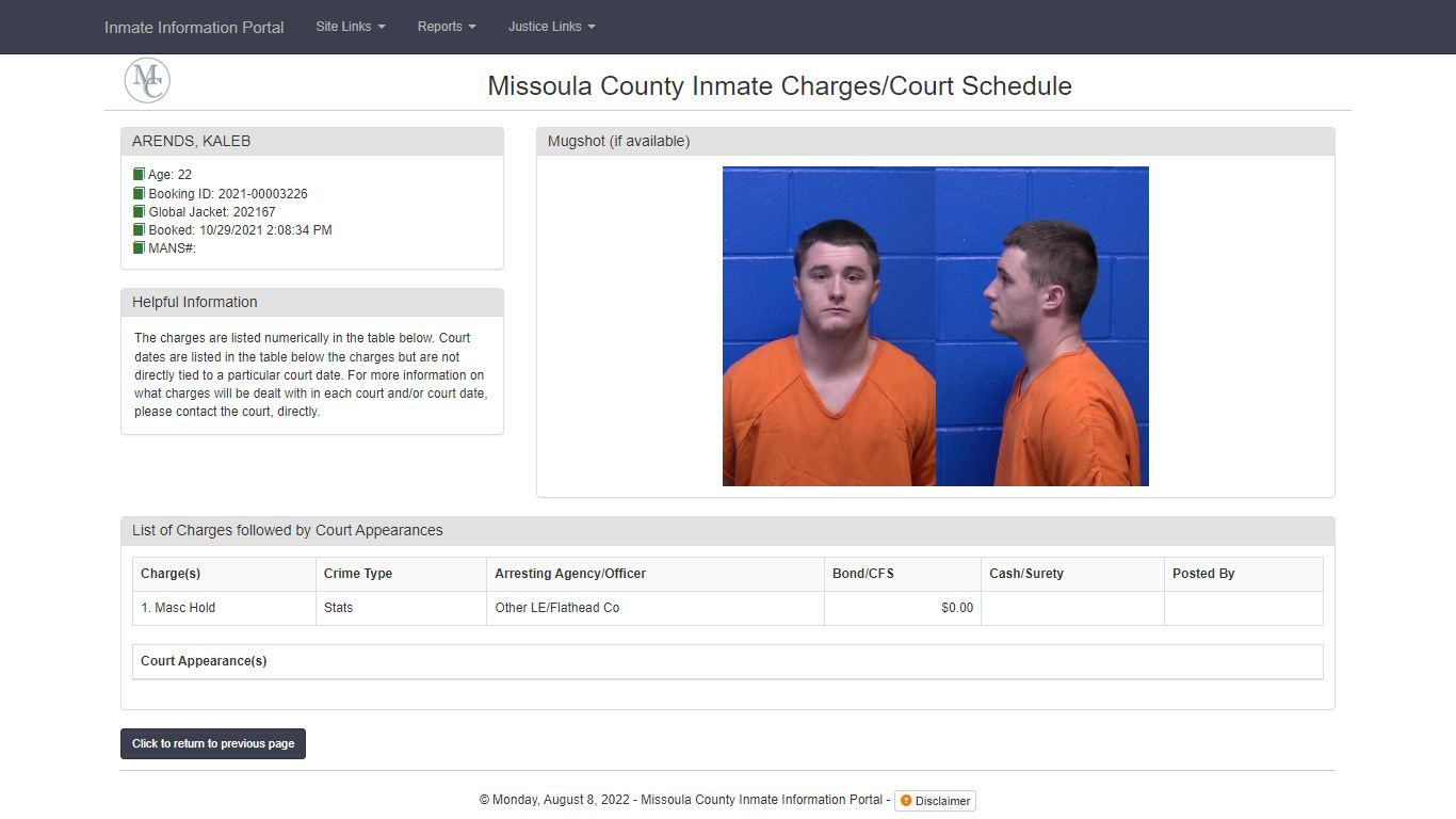 - Missoula County Inmate Information Portal